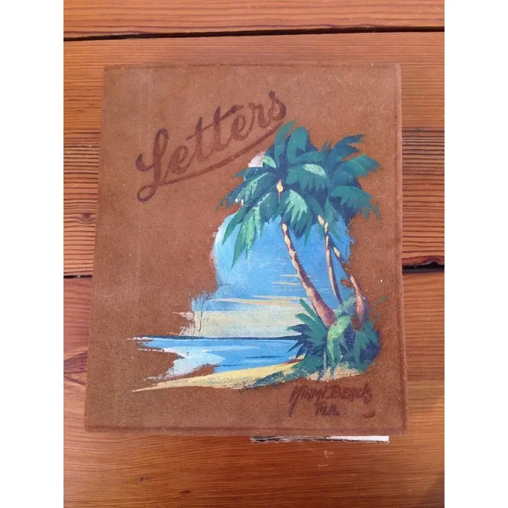 Vintage Antique Suede Leather Handpainted Miami Beach Letters Portfolio Envelope